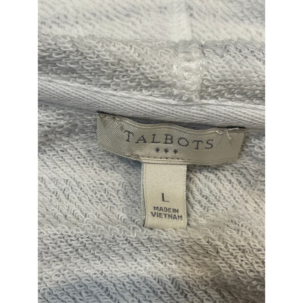 Talbots Size L Full Zip‑Up Hooded Terry Cloth Sweatshirt with Stripes Red Accent - Picture 2 of 7